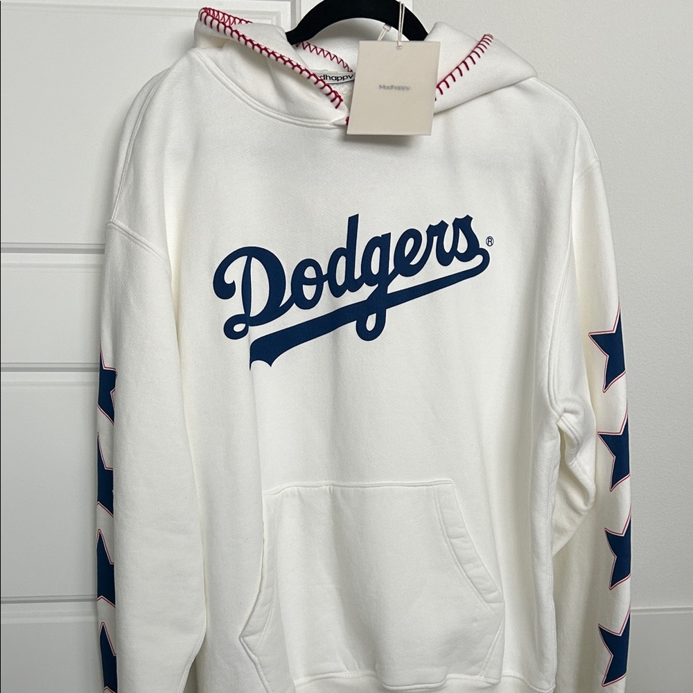 NEW Dodgers Madhappy Optic White Hoodie Blue Dodgers Logo Size Small 2024